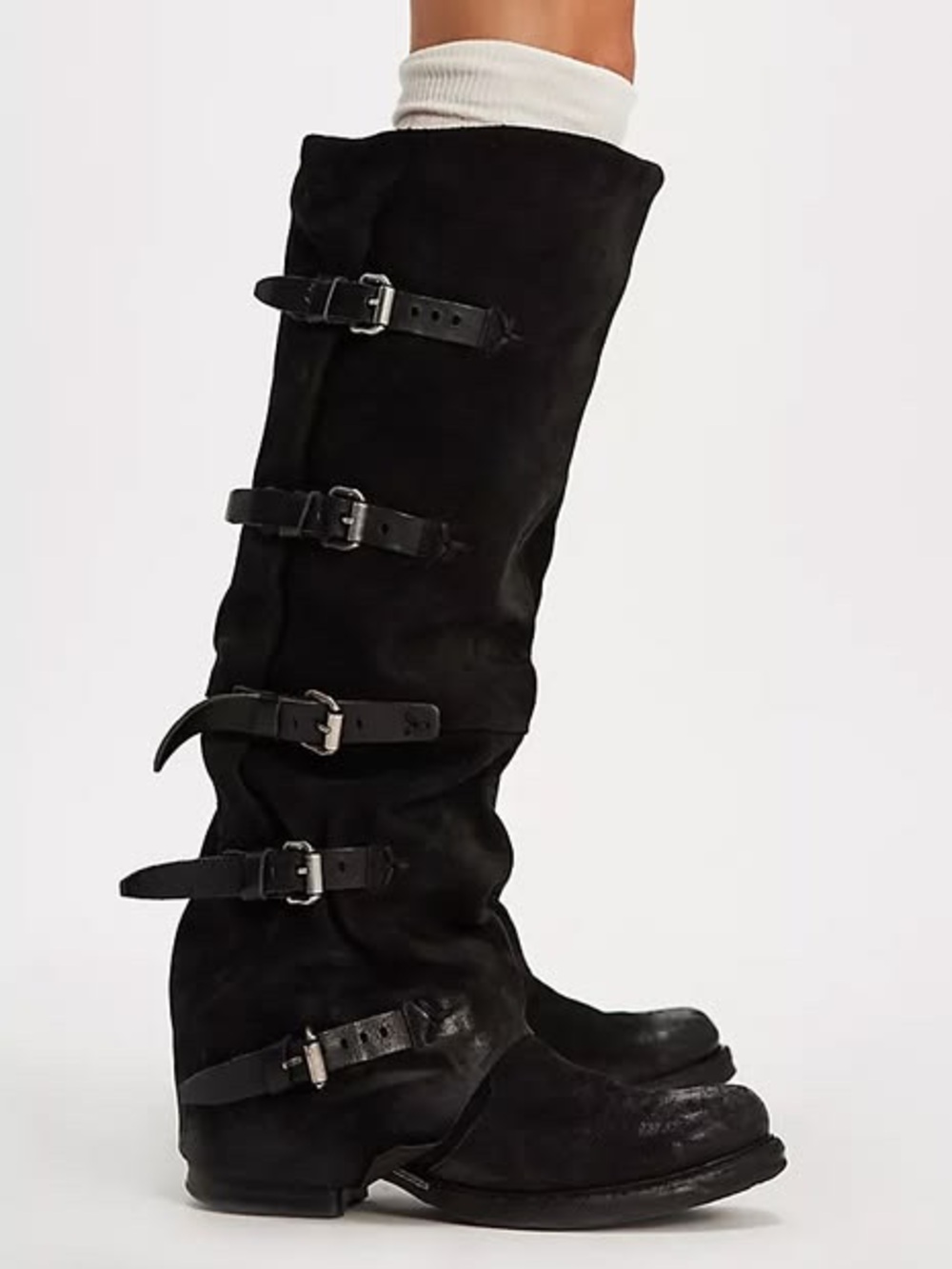 A.S.98 Shaylynn Tatum Buckle Distressed Leather Knee High Black Boots NWT Sz 41